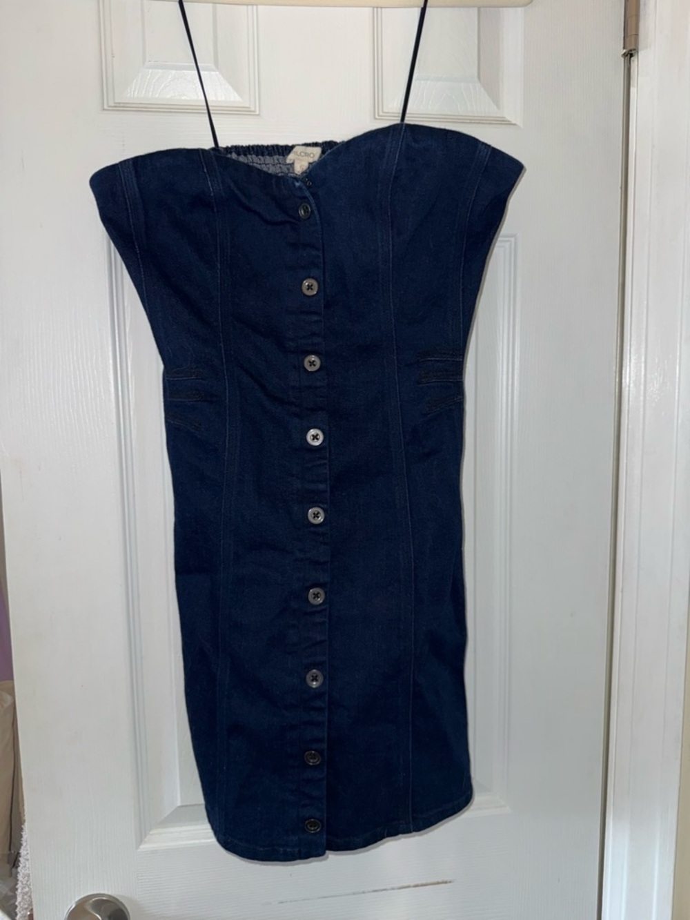 Pilcro Strapless Dark Indigo Button-Front Mini Dress